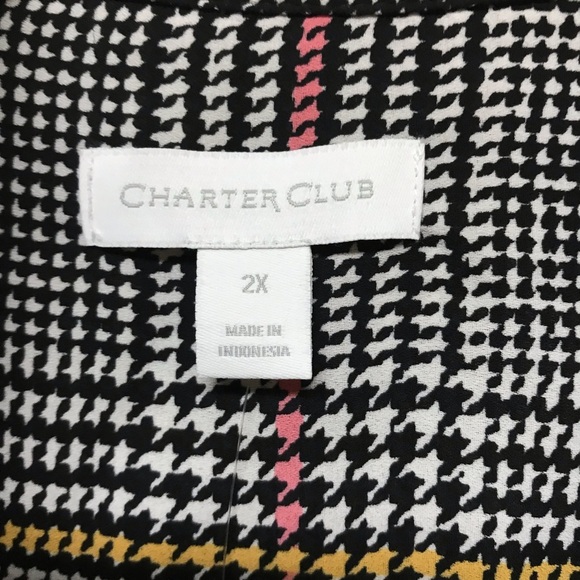 Charter Club Black Houndstooth Button Up Blouse - Picture 5 of 7